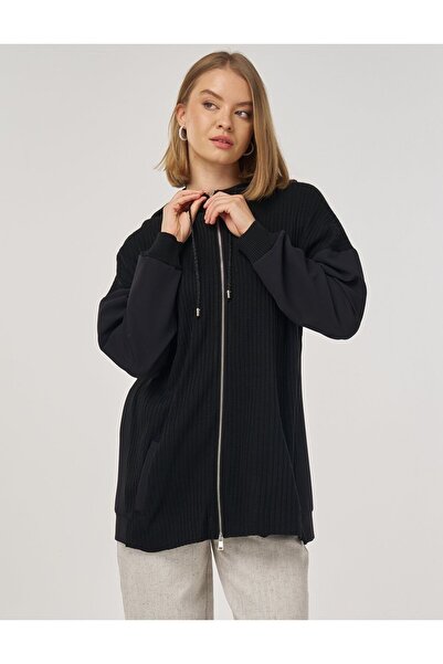 Kayra Knitwear Garnished Relaxed Fit Cardigan Black
