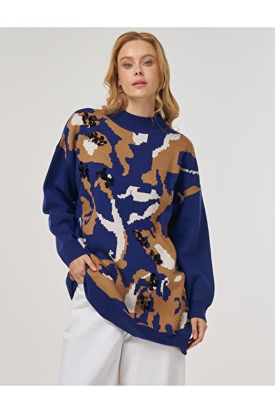 Kayra Abstract Pattern Knitwear Tunic Indigo
