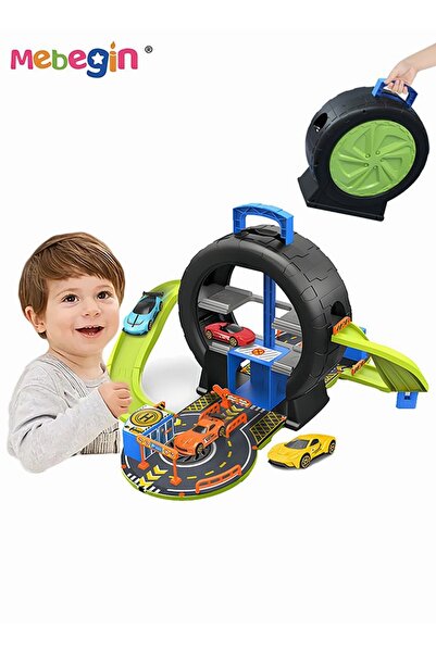 MEBEGIN مجموعة مواقف السيارات على شكل إطار مكونة من 27 قطعة مع 4 سيارات من ال...