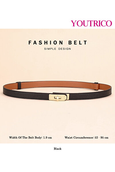 Youtrico حزام جلدي كلاسيكي رفيع للنساء من H مع قفل ملتوي من سبائك معدنية
