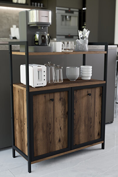 Mudesa Metal Ahşap Mutfak Dolabı Rafı Düzenleyici Bango Standı Kahve Köşesi