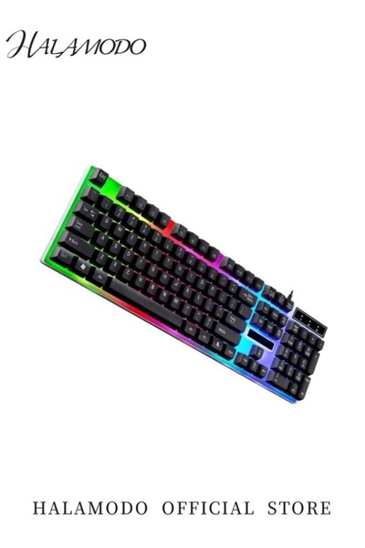 HALAMODO Computer Keyboard Set with USB Wired Computer Mouse Cool LED Backlit Game Mechanical Keyboard