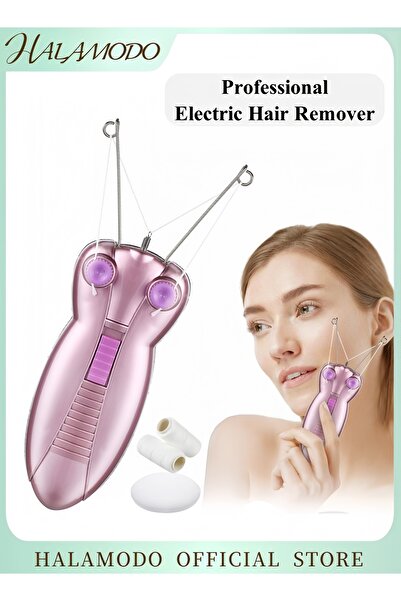HALAMODO جهاز إزالة شعر الوجه الكهربائي بخيوط القطن، مجموعة إزالة الشعر متعددة الوظائف