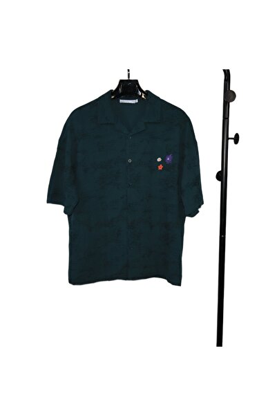 Red Planet Oversized Men’s Short Sleeve Shirt with Embroidery