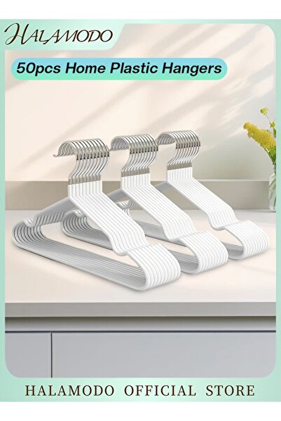 HALAMODO 50pcs Home Plastic Hangers Clothes Hanger with Shoulder Grooves Durable & Space Saving
