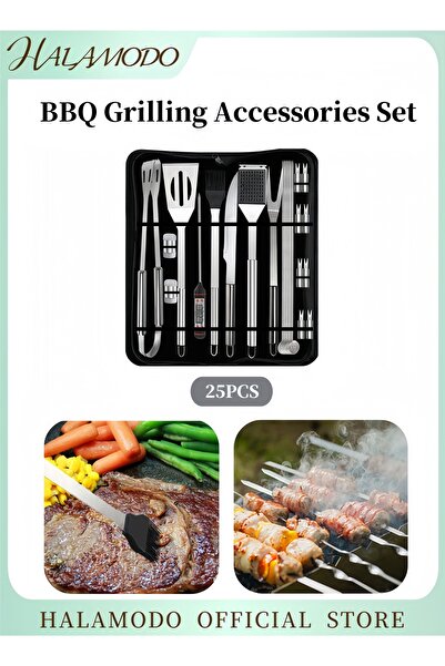 HALAMODO مجموعة أدوات الشواء الاحترافية من 25 قطعة من أدوات الشواء المصنوعة م...