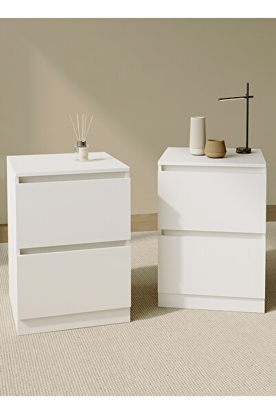 VariFurnx قطعتان من طاولة السرير الجانبية الريفية بحجم 40*40*55 سم لغرفة النوم مع درجين للتخزين