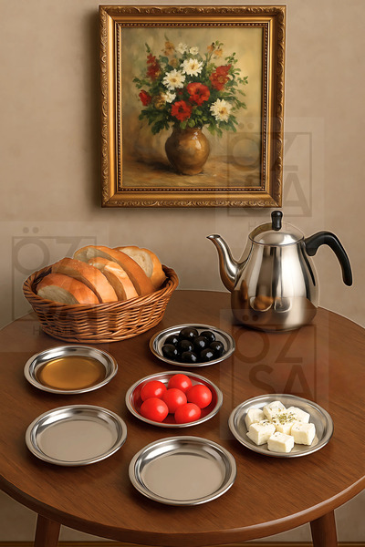 ÖzSa Home 6-Piece Snack and Breakfast Plate Set, Flat Plate, Decorative Serving Tray, Stainless Steel, 11 cm Jam Bowl