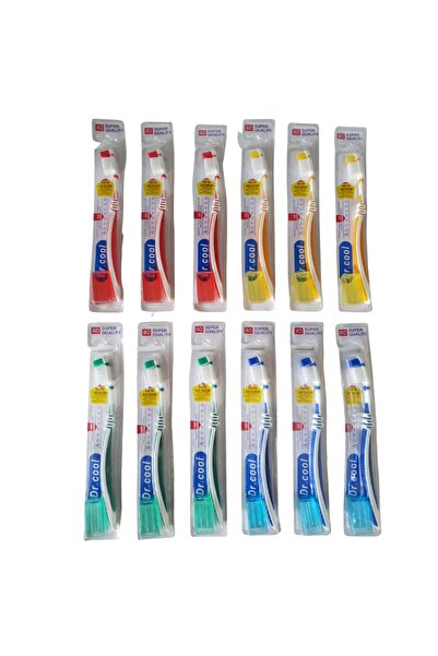 OEM Set of 12 Disposable Toothbrushes, 4 Colors, with Protective Cap Multicolor