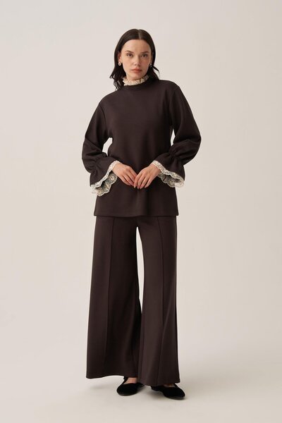 ALLDAY Bitter Brown-Soft Textured Fisto Garnished Pants Suit