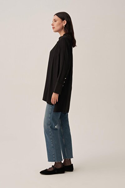 ALLDAY Siyah-Kırışık Efektli Şık Poplin Gömlek