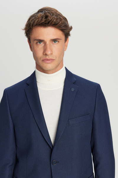 AC&Co / Altınyıldız Classics Чоловічий темно-синій блейзер зі струнким кроєм, монокомірцем і кишенями