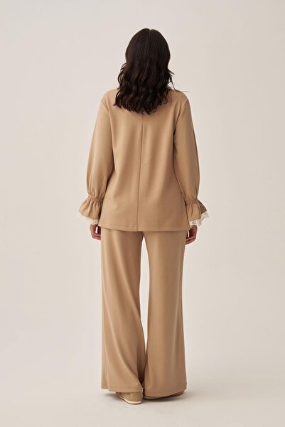 ALLDAY Σετ παντελόνι με μπεζ-μαλακή υφή με γαρνιτούρα φιστό