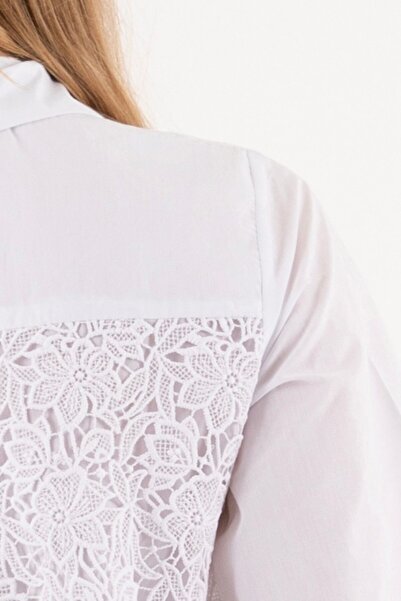 By Mare Style Leydie-Floral Lace Detailed Pure Cotton White Brode Shirt Dress