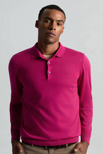 Hemington Merino Yünü Polo Yaka Fuşya Triko