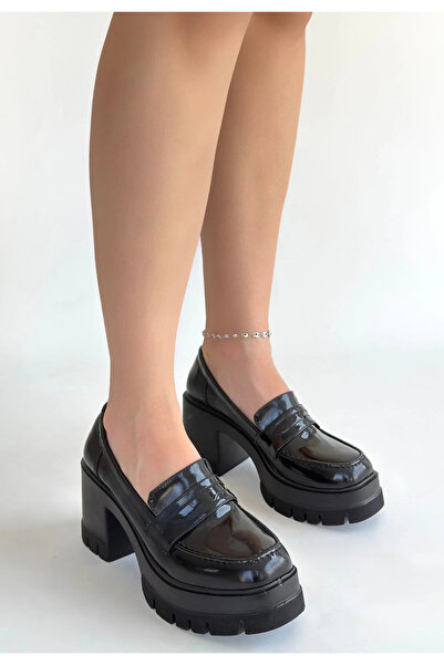 Işıltı kidss Janes Black Patent Leather Wedge Heel Shoes
