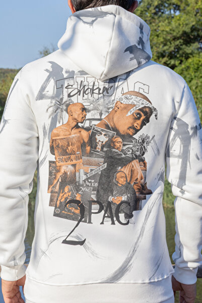 FRANCO RENZO Men's White 3 Thread Ribbed Tupac Printed Cotton Tracksuit Set