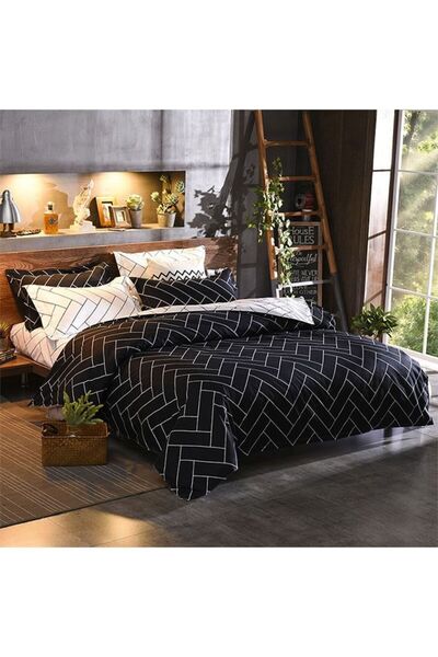 fulina 6-Piece Bed Sheet and Duvet Cover Set,230x250cm,Cotton Soft,Black Geometric Duvet Cover Set,Printed