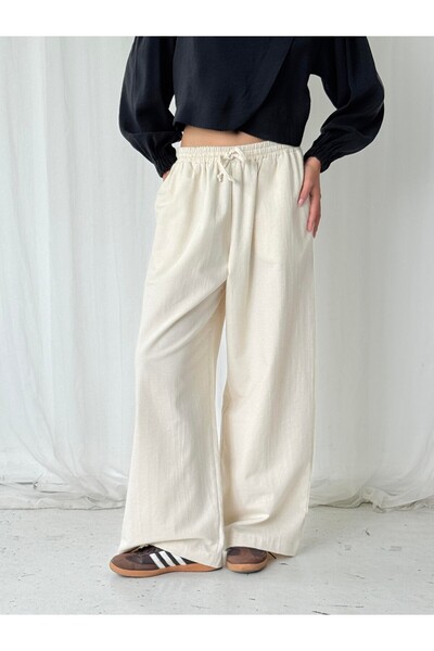 Retrobird Design Loose Fit Relax Pants Women Ecru