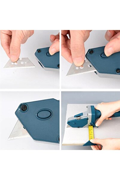 Flippy Hand DIY Tool with Built-in Tape Measure, Drywall and Cardboard Cutter, 23x7 cm, Blue