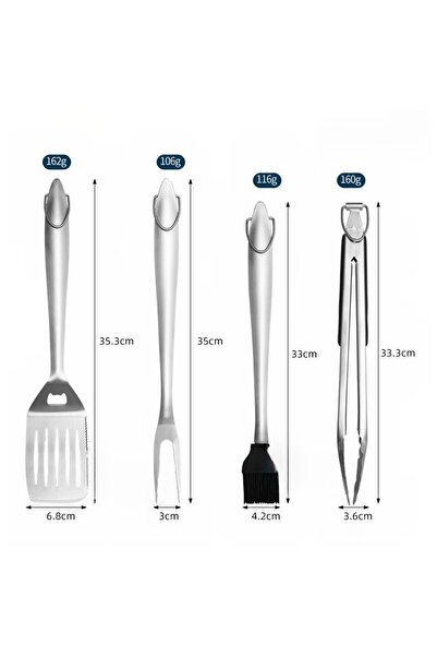 Flippy Set of 4 stainless steel barbecue utensils with hanger, high temperature resistant, silver