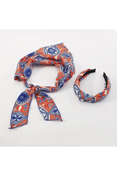 Pursehuit Set bentiță și eșarfă portocalie, cu nod, Rana C1