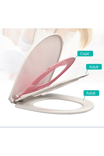 Flippy Capac de toaletă cu reductor 3 în 1, rabatabil, pentru copii de 3+ ani și adulți, coborâre lentă și silențioasă,