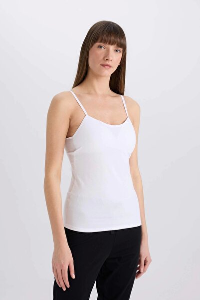 DeFacto N6090 Beyaz Pedli Pamuklu Askılı Beyaz Atlet-Fall in Love