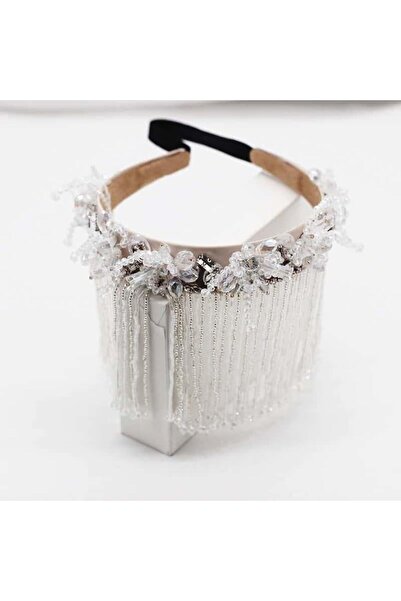 Pursehuit Bentiță bej, cu franjuri, cristale, Maivor C1