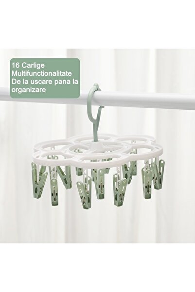 Flippy Κρεμαστό Στεγνωτήριο Ρούχων, με 16 Γάντζους, Εύκολο στην Αποθήκευση, Πολυλειτουργικό, 26 x 21 cm, Πράσινο