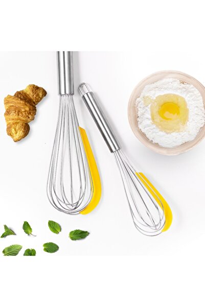 Flippy Flippy Kitchen Utensil Set of 3, 2 Whisks, 1 Egg Separator, Stainless Steel/Silicone, Yellow