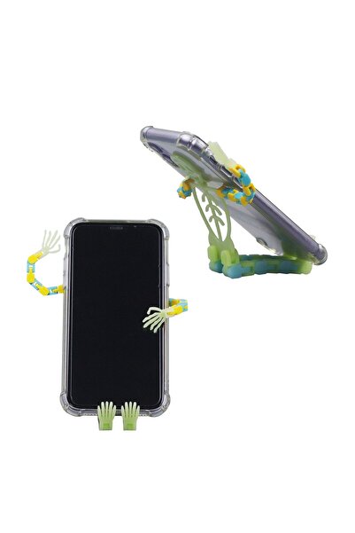 dalip Mobile device holder, stress-relief toy for adults, glowing Halloween skeleton, green, 17 cm