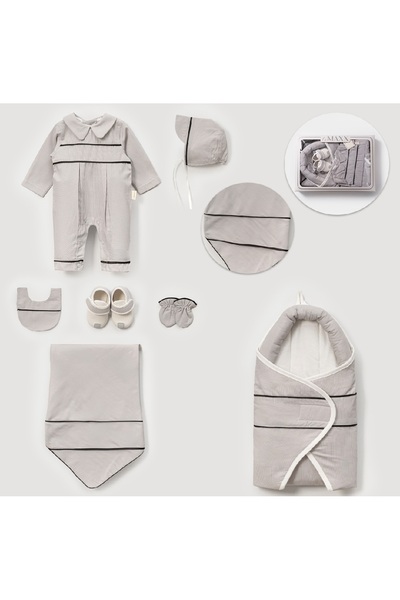 LOVE MAXX Cotton Gold/Black Piping 7-Piece Baby Set Hospital Release 0-3 Months Newborn