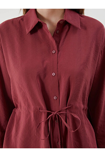 LC Waikiki LCWAIKIKI Classic Bordo Oversize Modal Karışımlı Kadın Gömlek