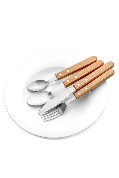 Flippy Set 4 Table Cutlery Flippy, 304 Steel, Spoon, Dessert Spoon, Knife, Fork, Beech Wood Handle, 20 x 4