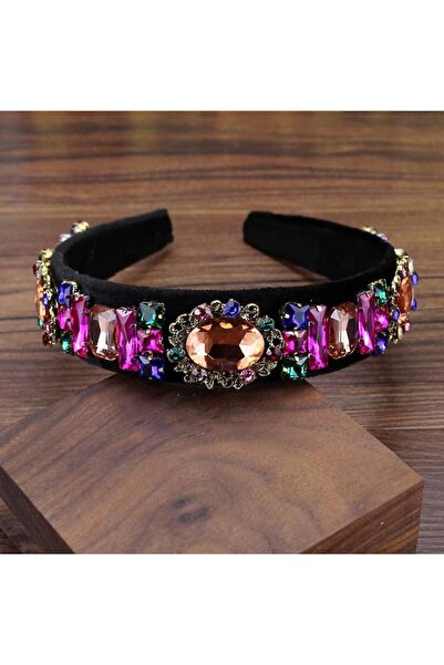 Pursehuit Μαύρη κορδέλα για τα μαλλιά με πολύχρωμες πέτρες, Indianna C1