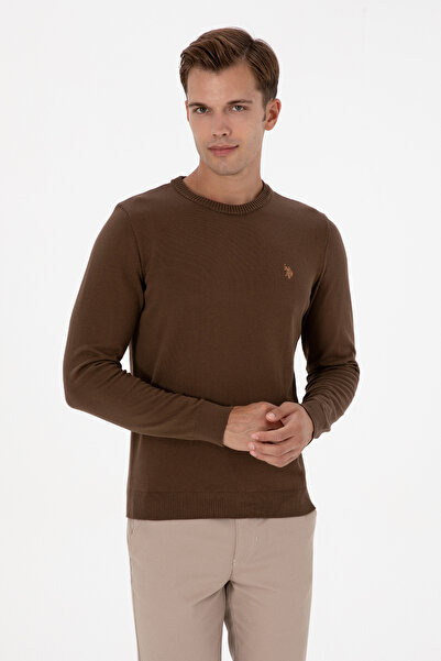 U.S. Polo Assn. Men's Slim Fit Crew Neck Brown Basic Sweater 50313713-Vr029