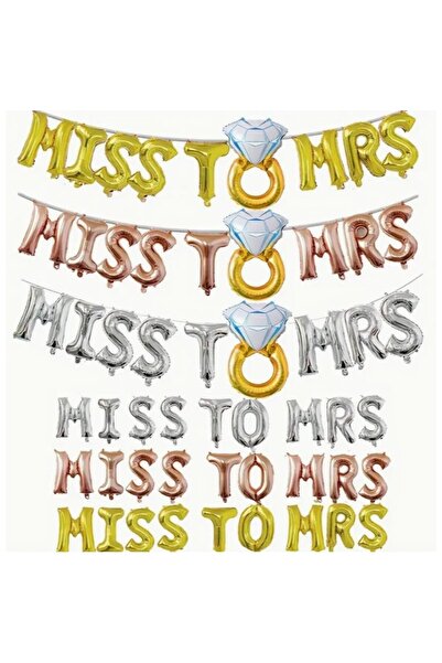 Flippy Set baloane folie metalică - „Domnișoară către Doamnă” cu inel de logodnă, litere 40 cm, argintii