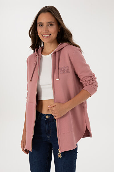 U.S. Polo Assn. Hanorac pentru femei Dusty Rose cu fermoar cu glugă 50307714-VR221