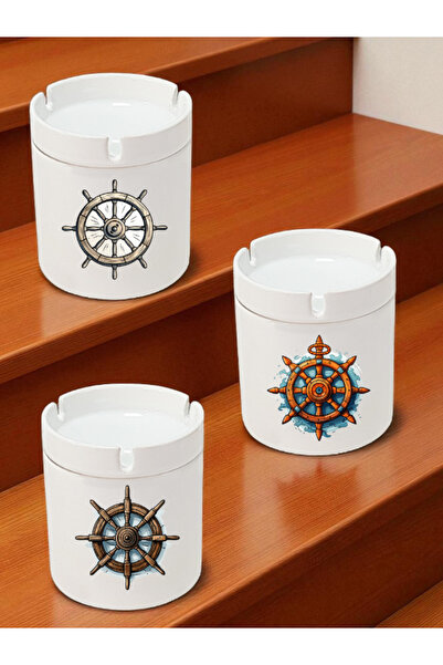 lili hediyelik Modele de scrumiere cu tematică Ship Rudder, 3 piese - Scrumiere fără miros, Scrumiere din ceramică
