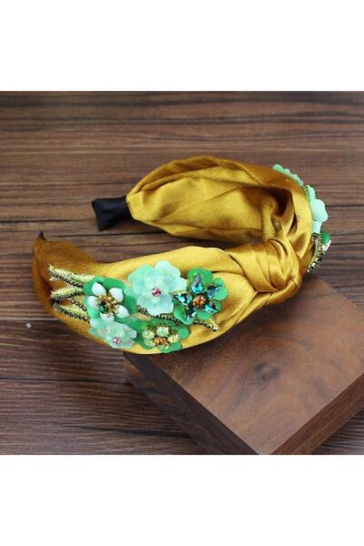 Pursehuit Bentiță galbenă, cu nod și flori verzi, Benda C1