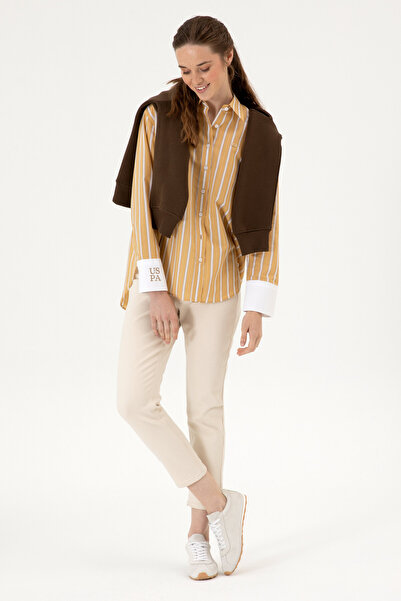 U.S. Polo Assn. Kadın Hardal Çizgili Uzun Kollu Gömlek 50316416-VR151