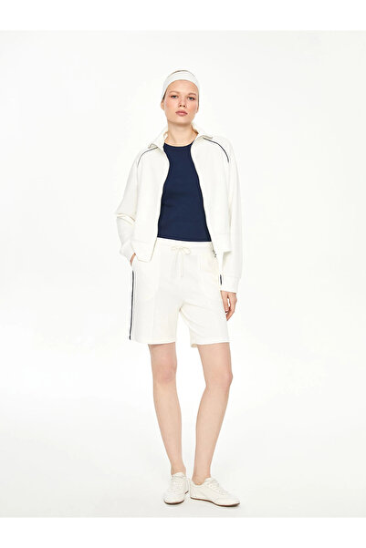 LC Waikiki Lcwaikiki Classic Ecru Stand Collar Oversize Women's Zippered Sweatshirt
