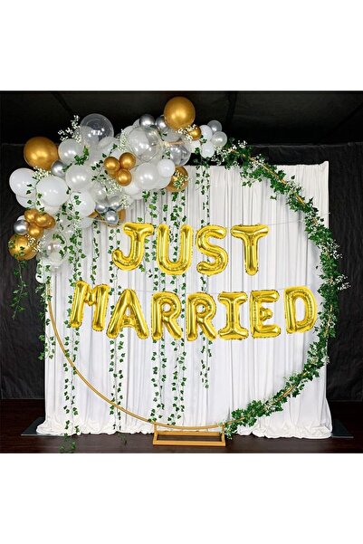 Flippy Set Baloane din Folie Metalizata, Flippy, Model Just Married, Litere de 40 cm, Baloane Party, Auriu