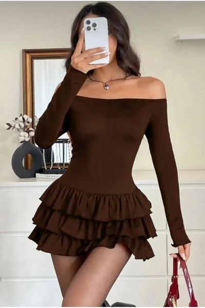 MEGOMEL Women's Strapless Layered Skirt Detailed Design Mini Dress