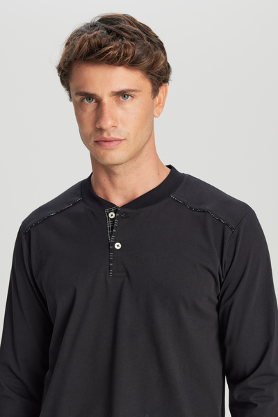 AC&Co / Altınyıldız Classics Ανδρικό σετ πιτζάμες από 100% βαμβάκι, κανονική εφαρμογή, με μοτίβο με γιακά και τσέπες, σετ γαμπρού