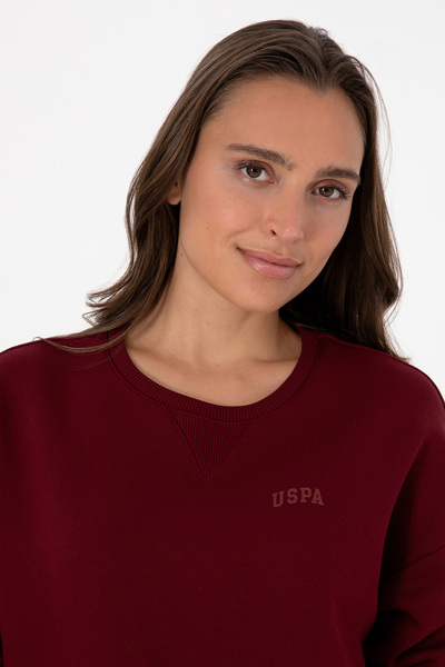 U.S. Polo Assn. Women's Burgundy Ribbed Crew Neck Basic Sweatshirt 50313586-Vr014