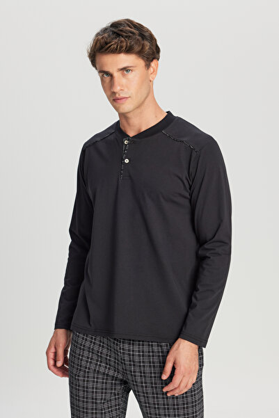 AC&Co / Altınyıldız Classics Men's Black 100% Cotton Standard Fit Judge Collar Patterned Pajama Set with Pockets