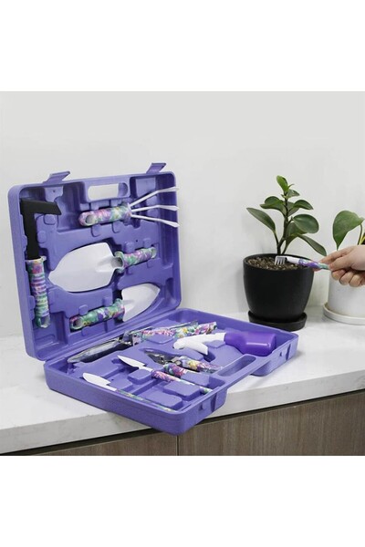 Flippy 10-piece Gardening Tool Set with Storage Bag, Stainless Steel, 37 x 28 cm, Purple