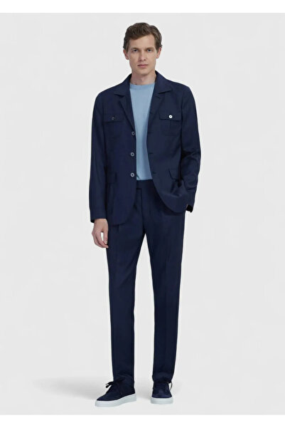 Ramsey Navy Blue Plain Shirt Shoulder Slim Fit 100% Wool Jacket